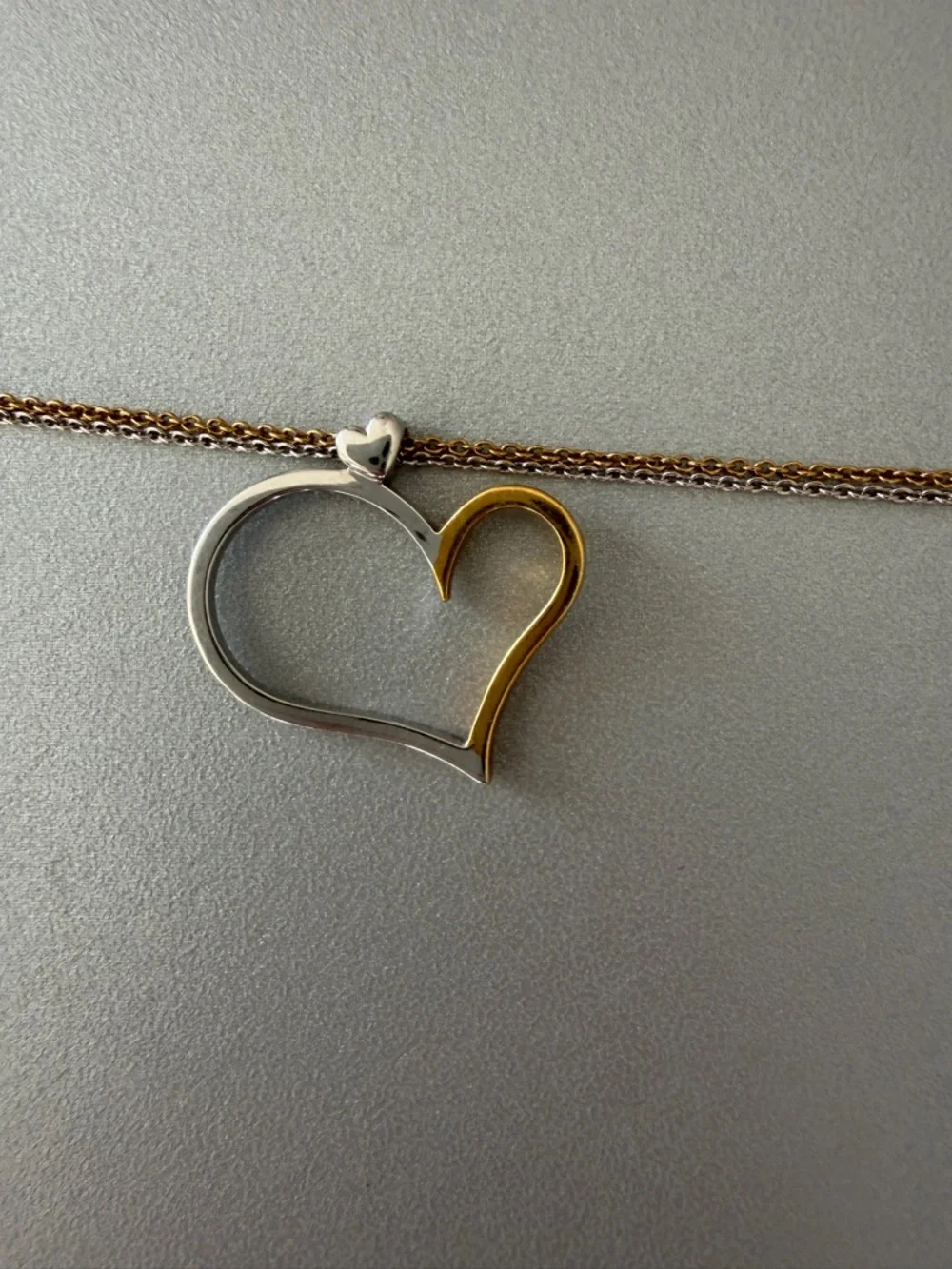18K 750 Italian Two-Tone White & Yellow Gold Heart Necklace 17” FB Gioielli - Picture 2 of 7
